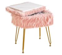 IBUYKE rettangolare Faux Fur Vanity Sgabello con stoccaggio, poltrona di trucco pelosa ottomano, seduta imbottita morbida, sgabelli rotondi poggiapiedi con 4 gambe in metallo, rosa WBD022P