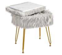 IBUYKE rettangolare Faux Fur Vanity Sgabello con stoccaggio, poltrona di trucco pelosa ottomano, seduta imbottita morbida, sgabelli rotondi poggiapiedi con 4 gambe in metallo, grigio WBD022G