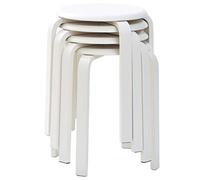 IBUYKE Sgabello Tondo Impilabile, Sgabelli da Bar Sedia Impilabile in Legno massello Antiscivolo Sgabelli Impilabili Cucina Sedia da Ufficio Set da 4 Pezzi Bianca RF-717-4