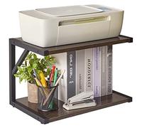 IBUYKE Supporto per stampante da scrivania a 2 livelli, organizer multiuso da scrivania, ripiano per fax, scanner, file, libri, forno a microonde, grigio scuro TLJ004G