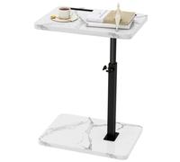 IBUYKE Tavolino a forma di C, girevole a 360°, regolabile in altezza, per stanze strette, con slot per telefono e tablet, per soggiorno, camera da letto, effetto marmo bianco TVT003BW