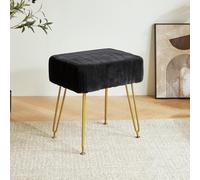 IBUYKE Velluto Sgabello Poggiapiedi Rettangolare Ottomano, Trucco Vanity Side Table, Velvet Dressing Table Seat, Pouf Couch, Gambe D'acciaio Dorate, Nero L/G-51B