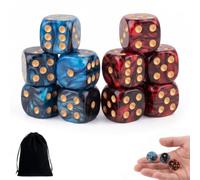 IBXWMNG Set di 10 Dadi D6 da 16mm, Dadi da Gioco Bicolore Effetto Perla (Blu-Nero e Rosso-Nero) con Sacchetto in Velluto, Ideali per Giochi di Ruolo, Matematica e Giochi da Tavolo