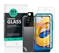 Ibywind Vetro Temperato per POCO M4 Pro 5G/Redmi Note 11S 5G,[2Pezzi]con Metallico Protezione Obiettivo Fotocamera,Skin in Stile Fibra di Carbonio per Il Retro,Include Kit di Installazione Facilitata