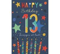 IC&G Biglietto di auguri per 13° compleanno per ragazzi, design candele e stelle, finitura laminata, vivace biglietto di auguri per lui