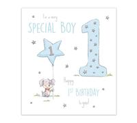 IC&G, biglietto di auguri per il primo compleanno per un ragazzo speciale, design con cane e palloncino con finitura in lamina goffrata e interno illustrato, ecologico e realizzato nel Regno Unito