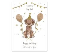 IC&G Biglietto di compleanno per un papà con cane e palloncini, design per feste con cane e palloncini, con finitura in lamina goffrata e interno illustrato, ecologico e realizzato nel Regno Unito