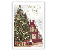 IC&G Biglietto di Natale per mamma e papà, motivo albero festivo e gatto, lamina goffrata e finitura glitterata, biglietto di auguri di Natale speciale di alta qualità con busta, per genitori