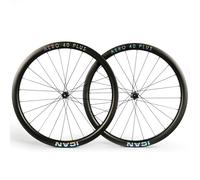 ICAN AERO 40 Plus - Set di ruote per bici da strada in carbonio da 40 mm, 1382 g, freno a disco 700 C, larghezza interna 23 mm, compatibile con copertoncino senza camera d'aria (compatibile con Road