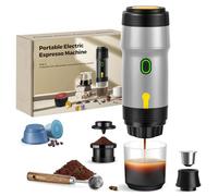 ICARE Macchina Caffè Espresso, Macchina Caffe Portatile 3-in-1, 20BAR Pressione, 92°C Estrazione, Batteria 7500mAh, Ricarica USB/Auto, Caffettiera Portatile per Capsule e Caffè Macinato (Argenteo)