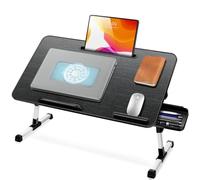 ICARE Tavolino da Letto, Regolabile in Altezza und Angolo, Scrivania da Letto con Ventola PC, Supporto per Tablet, Cassettiera, Tavolo per Letto, Divano, Pavimento (60 x 34 cm, Nero)