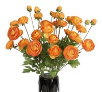 ICBOX Fiori artificiali di ranuncolo con stelo lungo, 8 pezzi, 32 teste, fiori di seta arancione, ranuncolo persiano, fiori finti per composizioni floreali, centrotavola per matrimoni, decorazione per