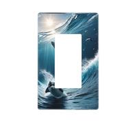 Ice Blue Ocean - Placca da parete a forma di delfino A, 1 banda, senza viti, dimensioni standard 11,7 x 7,1 cm, copertura decorativa per interruttore della luce, in policarbonato termoplastico