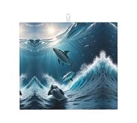 Ice Blue Ocean - Tappetino scolapiatti in microfibra, per bancone della cucina, super assorbente, lavabile in lavatrice, 40,6 x 45,7 cm