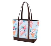 Ice Cream-874 - Borsa tote in pelle resistente e tela, da donna, con manico superiore