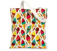 Ice Cream Canvas Tote Bag per le donne, Summer Playful Cone Candy Summer Peach Lavabile Riutilizzabile Mercato Tote Bags Idee per Sh, Pesca, 13x15 Inch