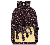 Ice Cream Drip Backpack, Ice Cream Backpack Kawaii Shoulder Bag, for Women Men Daily Use Travel Hiking Camping (Black)