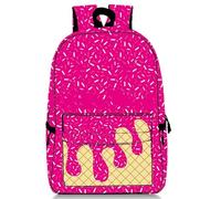 Ice Cream Drip Backpack, Ice Cream Backpack Kawaii Shoulder Bag, for Women Men Daily Use Travel Hiking Camping (Rose Red)