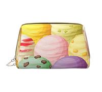 Ice Cream Leather Hand Held Zipper Makeup Bag Cute Make Up Case Large Wide Open Pouch Pen Case, bianco, Taglia unica