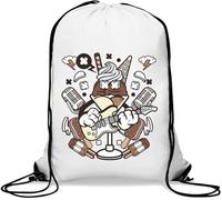 Ice Cream Rocker Retro Rock and Roll Graphic Gym Sack Casual Drawstring Bag Bianco