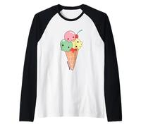 Ice Cream Skull Spoopy Yami Kawaii Halloween Design, Pastel Maglia con Maniche Raglan