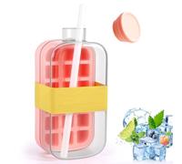 Ice Cube Bottle 2 in 1 contenitore per cubetti di ghiaccio con coperchio e contenitore, bottiglia d'acqua senza contatto con stampo per cubetti di ghiaccio, basta premere per sciogliere il ghiaccio