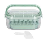 Ice Cube Trays with Lid and Bin | 2 Trays Make 54 Round/Square Ice Cubes | Flexible Silicone Ice Tray for Easy Release | Portable Storage for Drinks/Parties/Outdoors (Green (Soft Bottom Type))