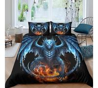 Ice dragoncopripiumino morbida 3 Pezzi stampa di 3D cerniera nascosta Fantasy mythical creature Set Di Copripiumino con federe per cuscini soffice for bambini e adolescenti King（220x240cm）