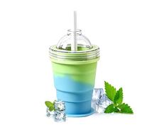 Ice Drink Cup with Straw - Silicone Portable Folding Water Bottle, Leakproof Ice Sphere Maker Cup | Travel Beverage Container for Camping, Office, Dorm, Picnic, Hiking, Vacation Use
