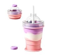 Ice Drink Cup with Straw - Silicone Portable Folding Water Bottle, Leakproof Ice Sphere Maker Cup | Travel Beverage Container for Camping, Office, Dorm, Picnic, Hiking, Vacation Use