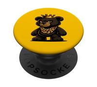 Ice-Out - Orsacchiotto di peluche dorato, stile nero e luccicante PopSockets PopGrip Adesivo