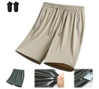 Ice Silk Quick Drying Stretch Shorts,Unisex Iced Silk Cooling Lightweight Breathable Shorts,Sports Short with Zipper Pockets (IT, XL, Regular, Regular, Khaki)