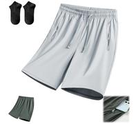 Ice Silk Quick Drying Stretch Shorts,Unisex Iced Silk Cooling Lightweight Breathable Shorts,Sports Short with Zipper Pockets (IT, XXL, Regular, Regular, Light Gray)