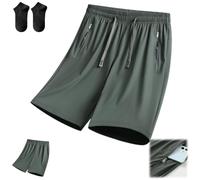 Ice Silk Quick Drying Stretch Shorts,Unisex Iced Silk Cooling Lightweight Breathable Shorts,Sports Short with Zipper Pockets (IT, XXL, Regular, Regular, Green)