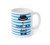 ICE TOYS Tazza Decorativa con Design 'I Love You Dad', Strisce Blu e Bianche, Decorazione con Cappello e Papillon (PAPA 3)
