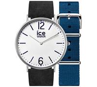 Ice-Watch CITY Finsbury Orologio Nero Unisex con Cinturino in Pelle i Cinturino Addizionale in Nylon, 001370 (Medium)