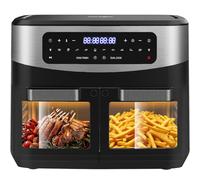 Iceagle Friggitrice ad Aria 12 litri - Friggitrice Aria Dual Zone 2600 W, Air Fryer con 10 Programmi, 2 cassetti, Finestra, Friggitrice Senza Olio, Doppia Temperatura e Tecnologia SmartCook, Timer
