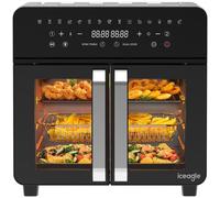iceagle Friggitrice ad Aria 23L Doppia Zona - XXL Airfryer Forno con Porta Francese | Friggitrice Senza Olio, 15 Programmi, 2200 W, 12 Accessori, Separatore Rimovibile per Cotture Flessibili, 50-200℃