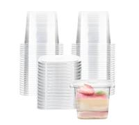 ICEBLUEOR Confezione da 50 bicchieri da dessert riutilizzabili in plastica con coperchio, 380 ml, trasparenti, quadrati, contenitori per parfait, cheesecake, per macedonie, tiramisù, torte, cibo da