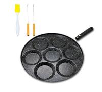 ICEBLUEOR Padella antiaderente a 7 fori, per pancake, uova, crêpe, con bastoncini e spazzola, teglia a induzione, FRYPAN0001