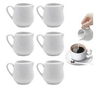ICEBLUEOR Set di 6 piccole brocche per il latte, 100 ml, in ceramica bianca, con manico, caraffa per sugo, lattiera, mini brocca per latte e caffè, adatta per cucina, ufficio, bar