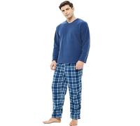 iceBoo Set Pigiama da Uomo in Pile con Scollo a V, Top a Maniche Lunghe e Pantaloni a Quadri Scozzesi con Tasche Laterali, L