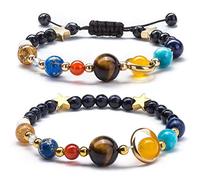 ICECHEN Braccialetto da donna e ragazza, con sistema solare, universo Galaxy The Eight Planets Star Natural Stone Beads Braccialetto da uomo, set da 2 pezzi, Pietra