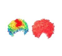 ICECHEN Confezione da 2 divertenti parrucche ricce da clown, parrucca arcobaleno da clown, tema anni '70 e '80, per adulti e bambini