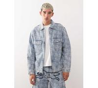 ICECREAM - Giacca trucker in denim blu lavaggio chiaro con cane che corre in coordinato S