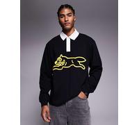 ICECREAM - Maglia stile rugby nera con stampa di cane che corre-Nero L