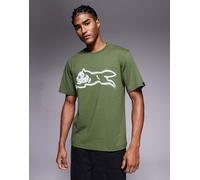 ICECREAM - T-shirt verde kaki con stampa di cane che corre stile graffiti M