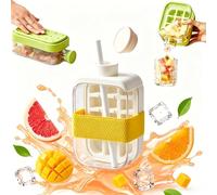 IceCube - Bottiglia per cubetti di ghiaccio 2 in 1, con cannuccia, in silicone per uso alimentare, per congelatore, 500 ml/800 ml, per caffè, succhi di frutta, viaggi, palestra (colore bianco, 800 ml)