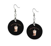 Iced Coffee is Life, orecchini in legno da donna, rotondi, pendenti a goccia, gioielli alla moda, 3,0 x 6,1 cm