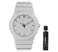 ICEDTAG Orologio da uomo placcato in oro 18 carati, lunetta rotonda ghiacciata da 46 mm con numeri romani, diamanti da laboratorio, movimento al quarzo, confezione regalo inclusa, Oro bianco., Abito